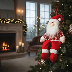 Enfeite Papai Noel Pelúcia Sentado Decoração Natal 40cm - Un