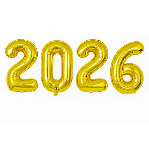 Kit Balão Metalizado 2026 Prata 45cm Dourado