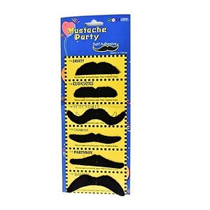 Kit Bigode Falso Fantasia Preto C/6 Unid Festa Carnaval