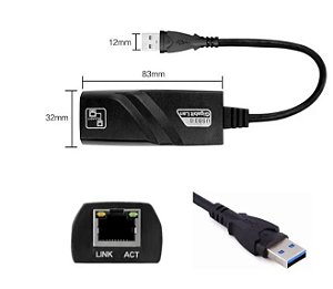 PLACA DE REDE USB 3.0 P/ RJ45 GIGABIT