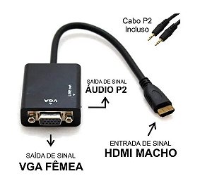CONVERSOR HDMI MACHO X VGA FEMÊA C/ ÁUDIO