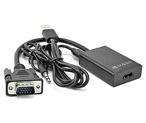 CONVERSOR VGA MACHO X HDMI FÊMEA C/ ÁUDIO