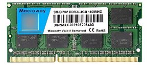 MEMÓRIA NOTEBOOK 4 GB. MACROWAY DDR3L / 1600 MHZ