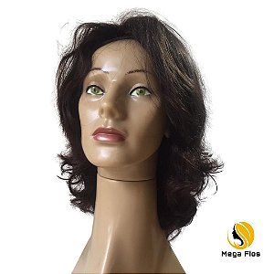 Peruca Lace Cabelo Humano: Castanho Escuro - Liso Ondulado