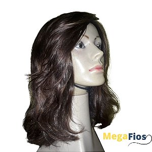Peruca Lace Cabelo Humano: Castanho Escuro - Liso Ondulado