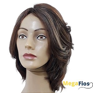 Peruca Lace Cabelo Humano: Castanho Escuro Com Mechas - Liso Ondulado