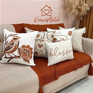 Kit 4 capas Passarinho Terracota