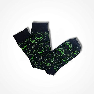 Meia Et Black Divertida Sublimada Disco Voador Planeta