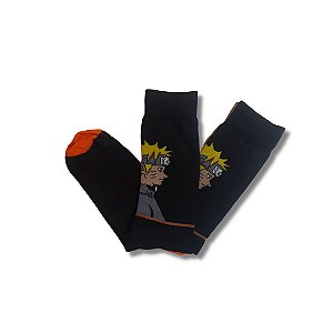 Meia Divertida Naruto Mangá Anime Preta Cano Alto