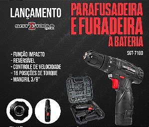 PARAFUSADEIRA E FURADEIRA DE IMPACTO A BATERIA 3/8 10MM - SGT7100 - SIGMA TOOLS