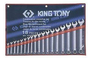 JOGO CHAVE COMBINADA C/18 PECAS - 1218MR01 - KING TONY