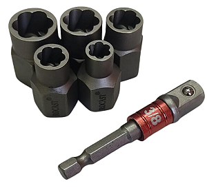 KIT EXTRATOR PARAFUSO E PORCA DE IMPACTO 1/4 E 1/2 E ADAPTADOR 6 PECAS - 96,0006 - ROCAST