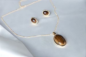 Conjunto Folheado a Ouro - Olho de Tigre