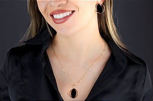 Conjunto Folheado a Ouro - Agata Preta