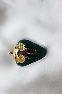 Pingente Ganesha - Folheado a Ouro - Ágata Verde