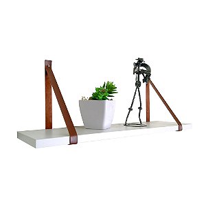 Prateleira MDF Branca c/ Alça de Couro 60x15