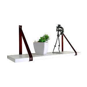 Prateleira 40x15 - MDF BRANCO - Alça de Couro