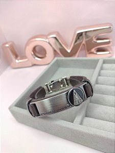 Pulseira Masculina  Nossa Senhora Aparecida (Grafite com Marrom)