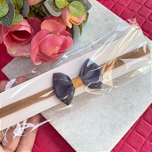 Faixas com laço para cabelo infantil - Modelo 2 - Jeans e Dourado