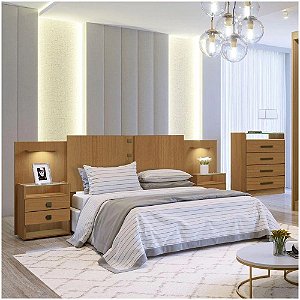 Cabeceira de Casal/Queen/King 100% MDF com 02 Prateleiras e LED