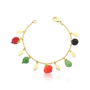 Pulseira Dourada Frutas Resina