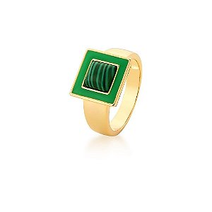 Anel Quadrado com Malaquita Verde