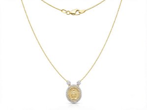 Colar Medalha Nossa Senhora das Graças com Zircônias – Banhado a Ouro 18k