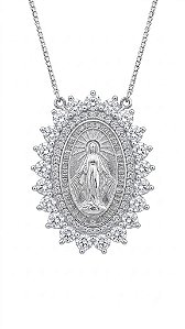 Colar Medalha Nossa Senhora das Graças com Zircônias – Banhado a Ródio