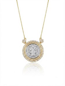 Colar Medalha São Bento com Zircônias – Banhado a Ouro 18k