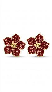 Brinco Flor Esmaltado e Resinado Vermelho – Banhado a Ouro 18k