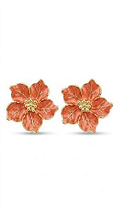 Brinco Flor Esmaltado e Resinado Salmão – Banhado a Ouro 18k