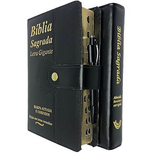 Bíblia Letra Gigante Com Botão e Caneta de Brinde - Preta