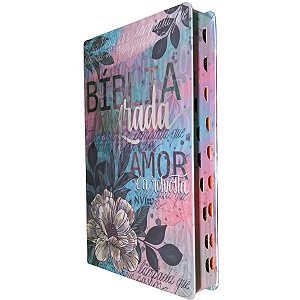 Bíblia NVI Média Com Índice Lateral Capa Flor Artística