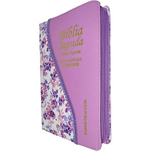 Bíblia Letra Grande Índice Lateral Harpa Capa Bicolor Lilás