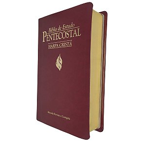 Bíblia de Estudo Pentecostal Média Com Harpa Capa Luxo Vinho