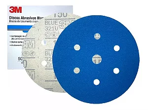 Kit com 50 un Disco de Lixa Seco Hookit Blue 3M 321U 7 furos grão 150