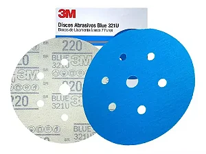 Kit com 50 un Disco de Lixa Seco Hookit Blue 3M 321U 7 furos grão 220