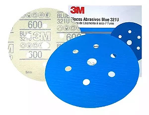 Kit com 50 un Disco de Lixa Seco Hookit Blue 3M 321U 7 furos grão 600