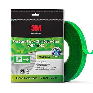 FITA DUPLA FACE TRANSPARENTE  VHB 4910 12MMX20M COM EMBALAGEM - 3M