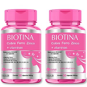Kit 2x Biotina e vitaminas 120 cáps - Cabelos e unhas mais Fortes - Vitadd