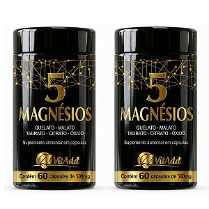 Kit 2x 5 Magnesio Quelato Malato Taurato Citrato Óxido 60 caps - Mix Completo