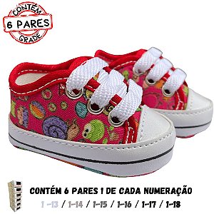 (GRADE 6 PÇ) Tênizinho Starzinho (Rosa Pink com Estampadinhos)