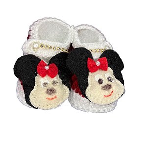 Sapatinho de lã Minnie (Branco/Marsala)