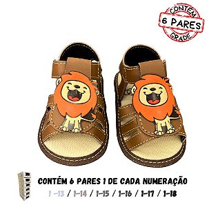 (GRADE 6 PÇ) Chinelinho Leãozinho Feliz (Bege)