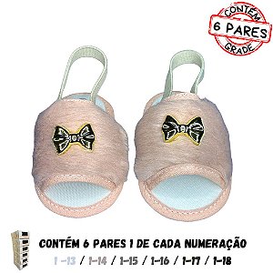 (GRADE 6 PÇ) Pantufinha de bebê Lacinho (Rosa Seco)
