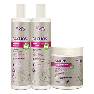 Kit Ápice Cosméticos Cachos Shampoo, Condicionador e Creme 500g
