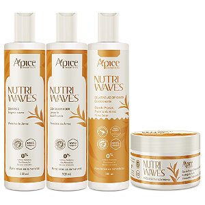 Kit Ápice Cosméticos Nutri Waves Shampoo, Condicionador, Gelatina e Máscara 300g