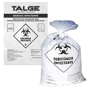 Saco para Lixo Hospitalar Infectante rolo 30 Litros Branco 59 x 62 cm Talge unid