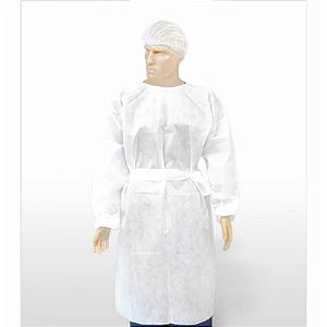 Avental Descartável Manga Longa Branco 20 g Kalidesc pct 10