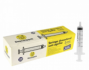 Seringa Descartável 05 ml sem Agulha Luer Lock Descarpack cx 100